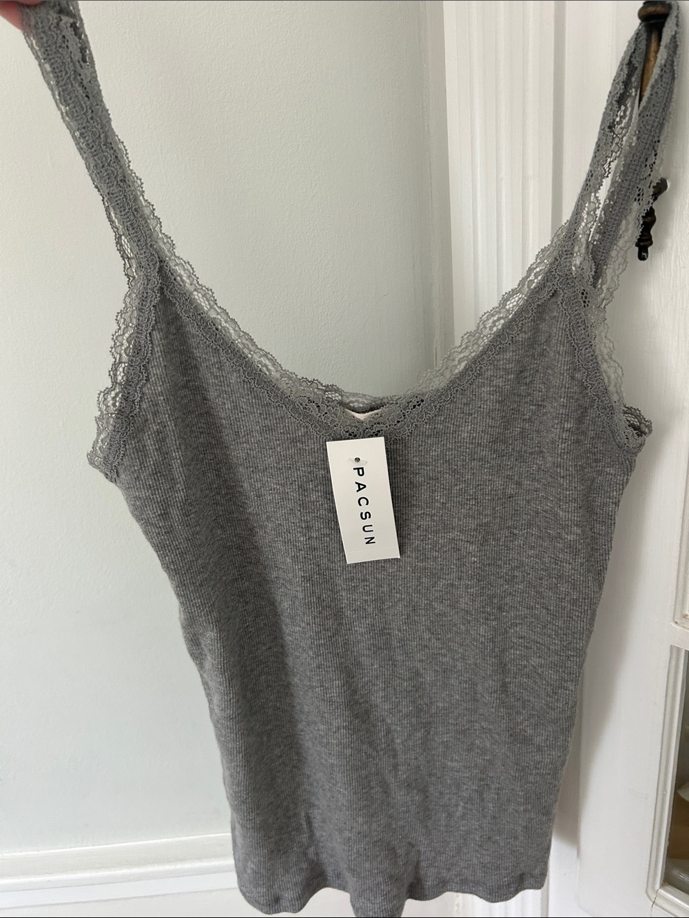 PacSun Grey Ribbed Lace-Trim Cami Tank